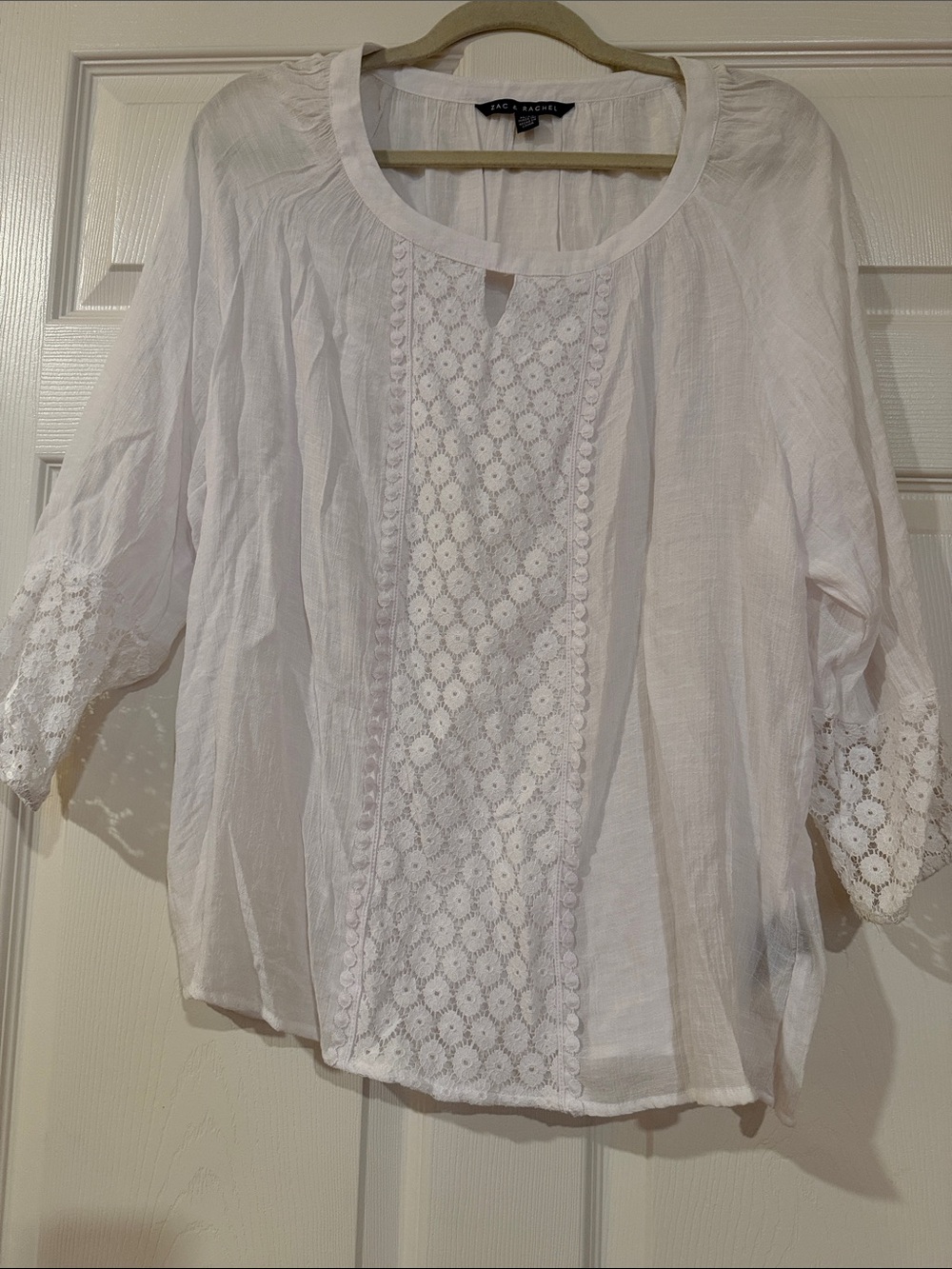 Zac & Rachel White Eyelet-Paneled Peasant Blouse